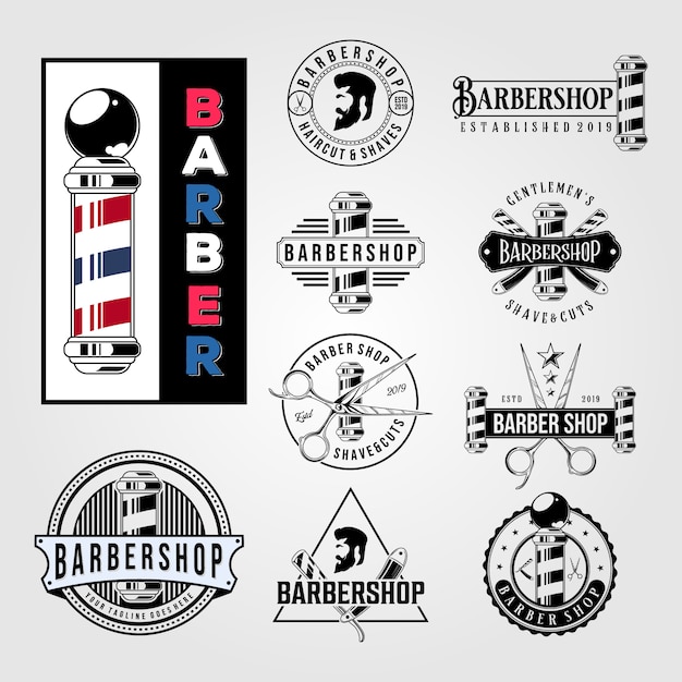 Barbershop haircut vintage logo set