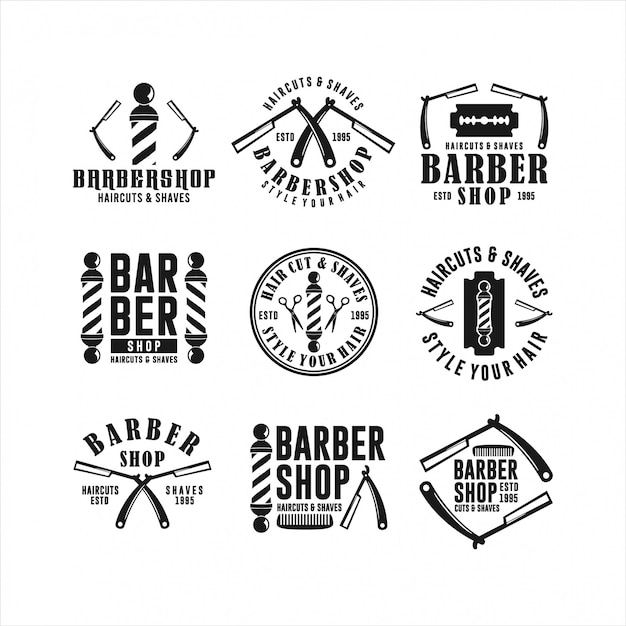 Barbershop haircuts and shaves collections logos