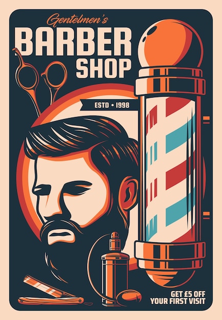 Vector barbershop and hairdresser salon retro poster