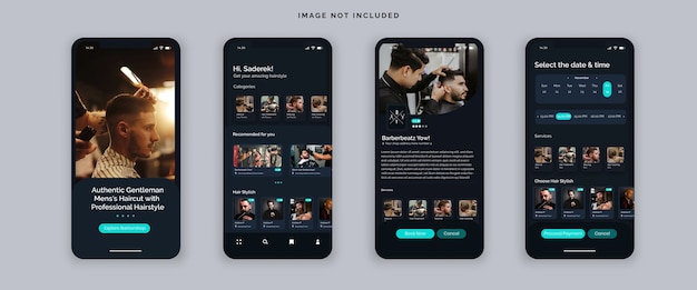 Vector barbershop hairstyle booking app ui