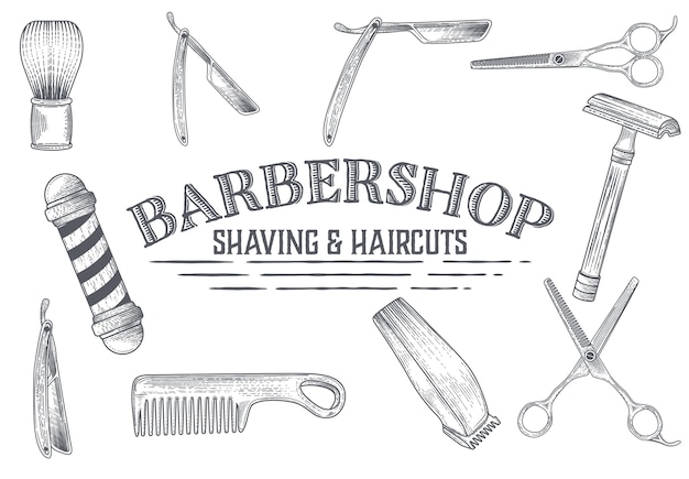 Vector barbershop hand drawn banner