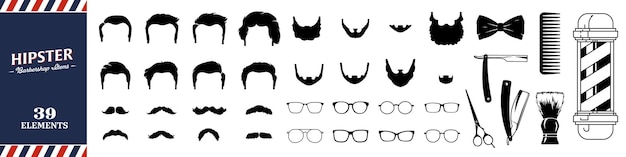 Vector barbershop icons hipster barbershop icons set silhouette style