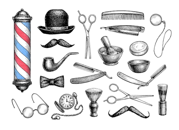 Barbershop ink sketch set