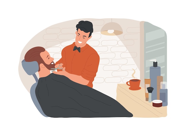 Vector barbershop isolated concept vector illustration haircut service beard shaving moustache trimming mans style hairdresser scissors hairstylist chair professional care vector concept