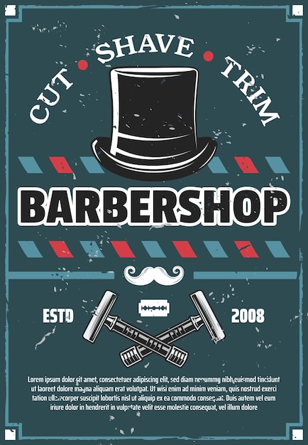 Barbershop kapper scheermes snor en retro hoed