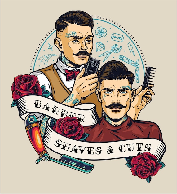 Vector barbershop kleurrijke vintage label