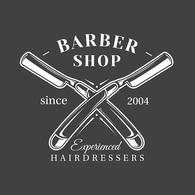 Barbershop label isolated on black background Design element Vector illustration