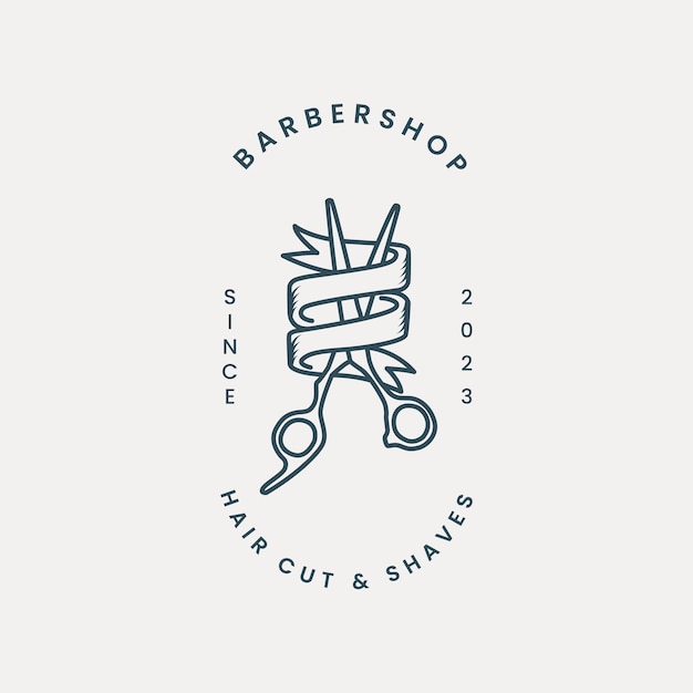 Vector barbershop lijn kunst embleemontwerp vector illustratie sjabloon