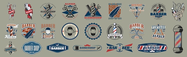 Barbershop logo ontwerpset barber shop vector retro emblemen vectorillustratie