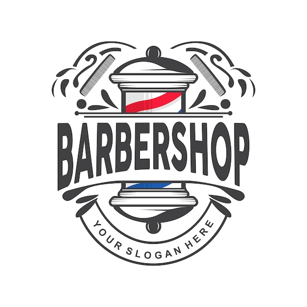 Barbershop Logo Scheren Vector Retro Vintage Minimalistische Typografie Ornament Design