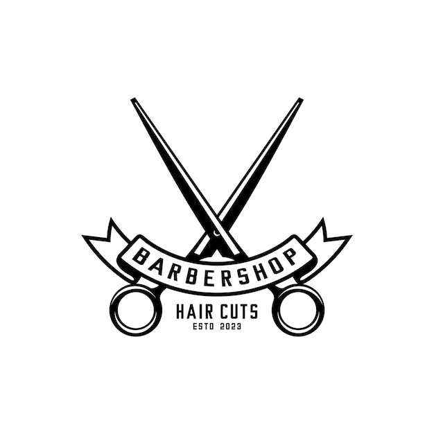 Vector barbershop logo scissor and ribbon vector