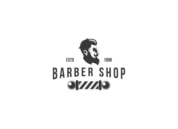 理髪店のロゴのベクター デザイン。理髪店、カット アンド シェーブ、ヘア スタイリストのロゴ。