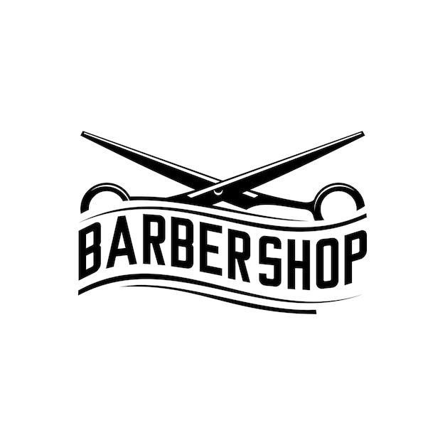 barbershop logo vector, scissors and ribbon vector