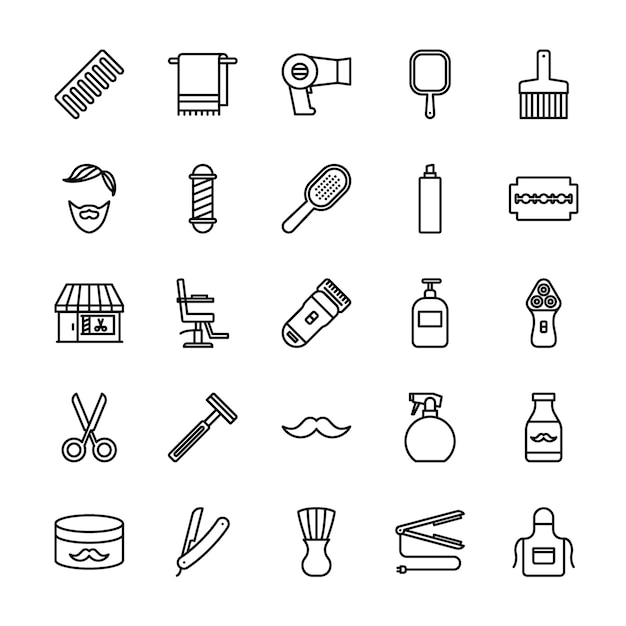 Barbershop outline icon set