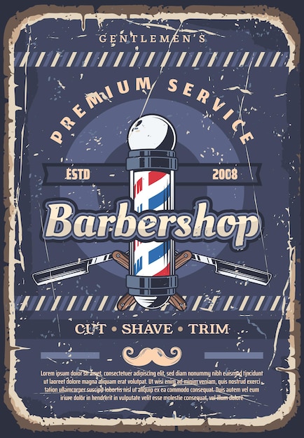 Vector barbershop pole barber razor and mustache