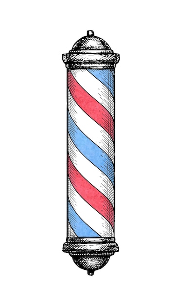 Barbershop pole. Hand drawn ink sketch.