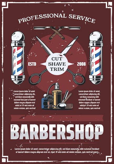 Vector barbershop pole scissors comb razor and cologne