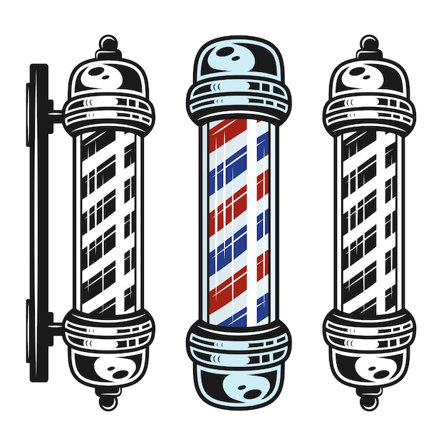 Barbershop pole set of three style objects in vintage monochrome style