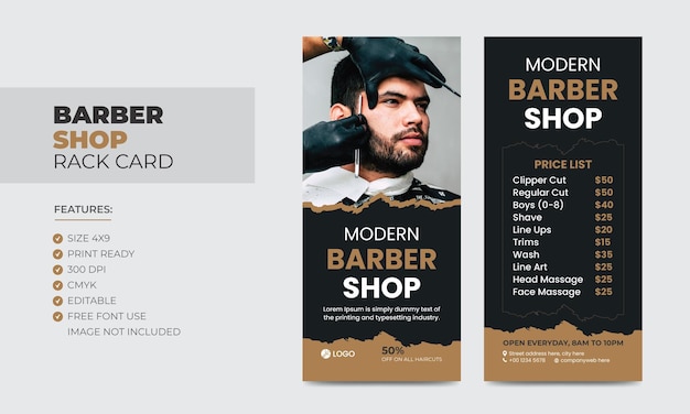 Barbershop rack card o dl modello di volantino salone di bellezza rack card design