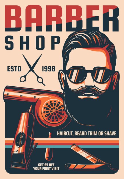 Vector barbershop retro banner met kappershulpmiddelen