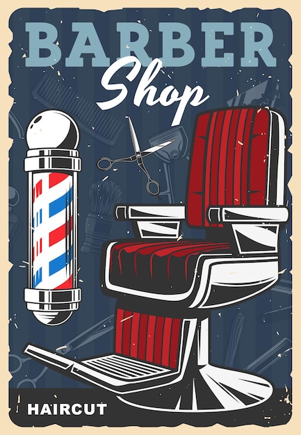 Vector barbershop retro poster, haircut stylist salon vintage banner