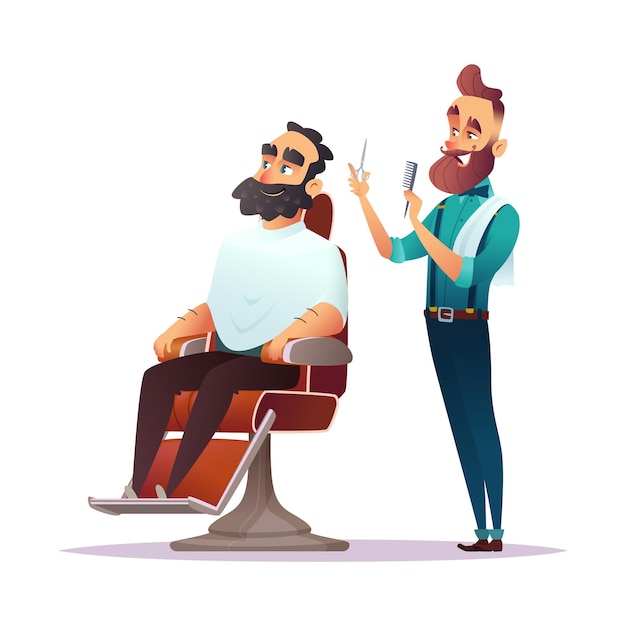 Barbershop service concept cartoon characters vector illustration