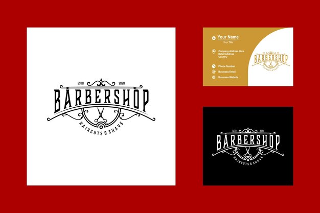 Vettore barbershop semplice icona minimalista logo vector design ispirazione con ornamento elegante