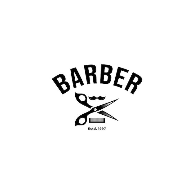 Barbershop semplice design logo minimalista con ornamenti eleganti