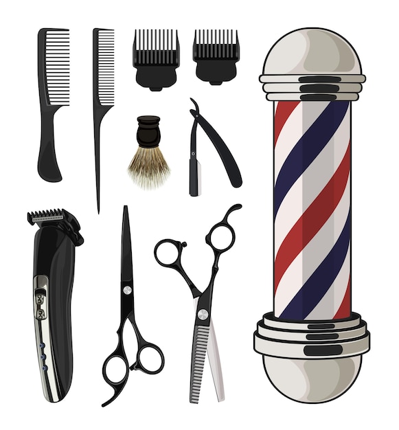 Vector barbershop tools haaruitrusting vector set