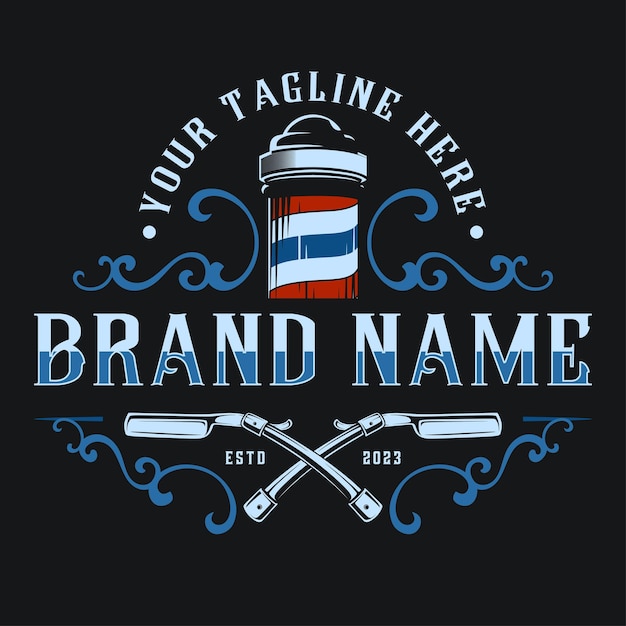 Vector barbershop vector logo design illustration of razor tool with barbers pole perfect for barber or h