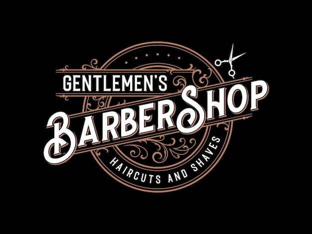 Barbershop vintage belettering sier frame logo met bloeien ornament