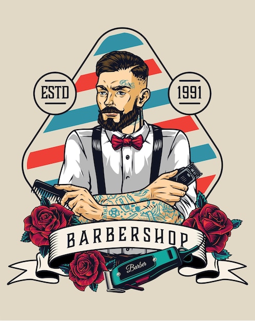 Barbershop vintage colorful emblem