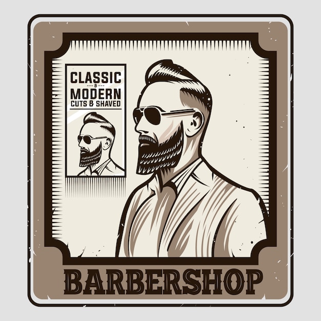 Vector barbershop vintage emblem poster design illustration