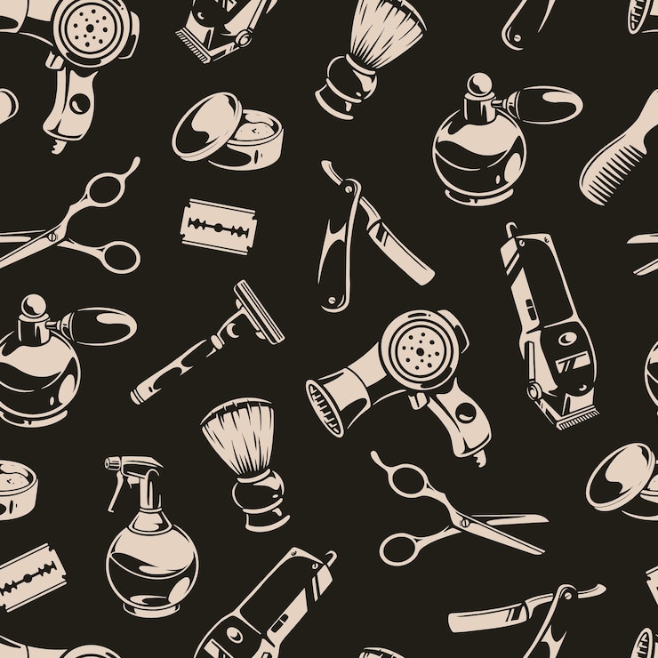 Vector barbershop vintage naadloos patroon monochroom