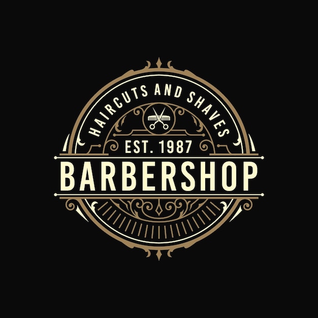 Vettore logo dell'insegna ornamentale vintage del barbiere