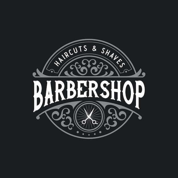 Barbershop vintage retro badge logo met sierlijst