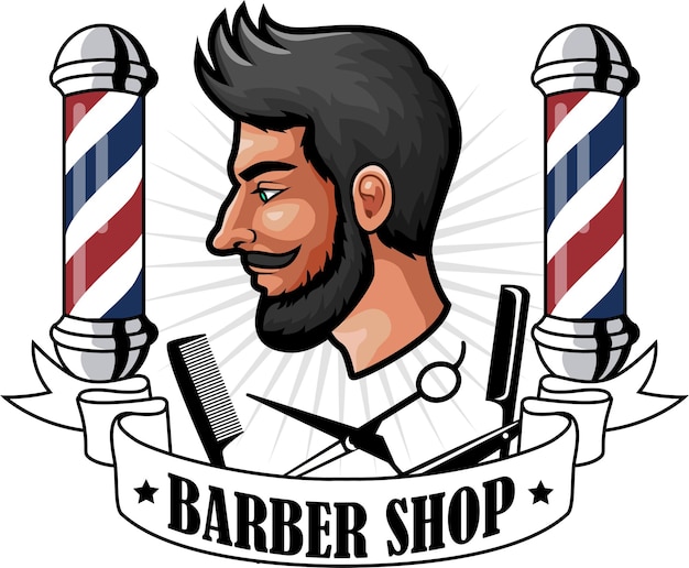 Barbershop with beard man and equipment