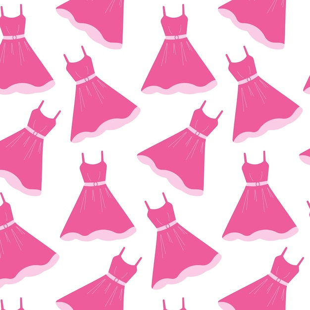 barbiecore dress pink doll girl play clothes pattern textile background vector illustration