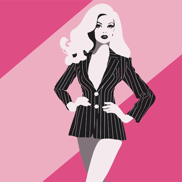 Vector barbiecore illustrartion of woman pink and girly fashion vibe vector