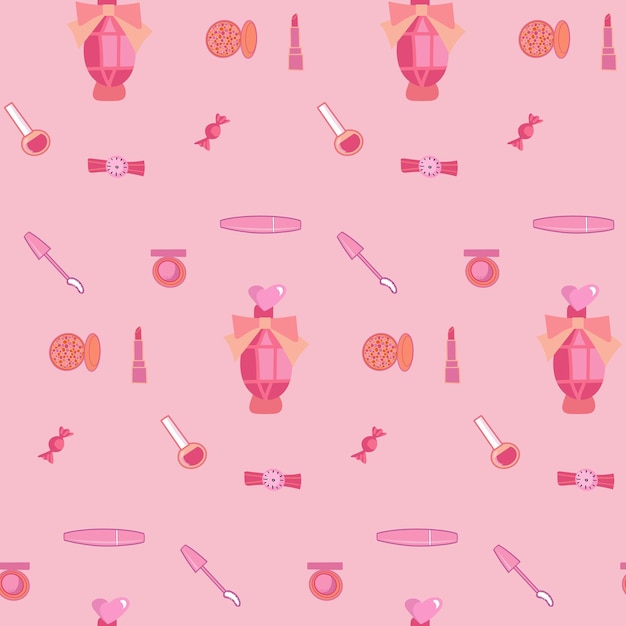 Barbiecore parfume cosmetics seamless fashion vector pattern Concept for fabric print packing design