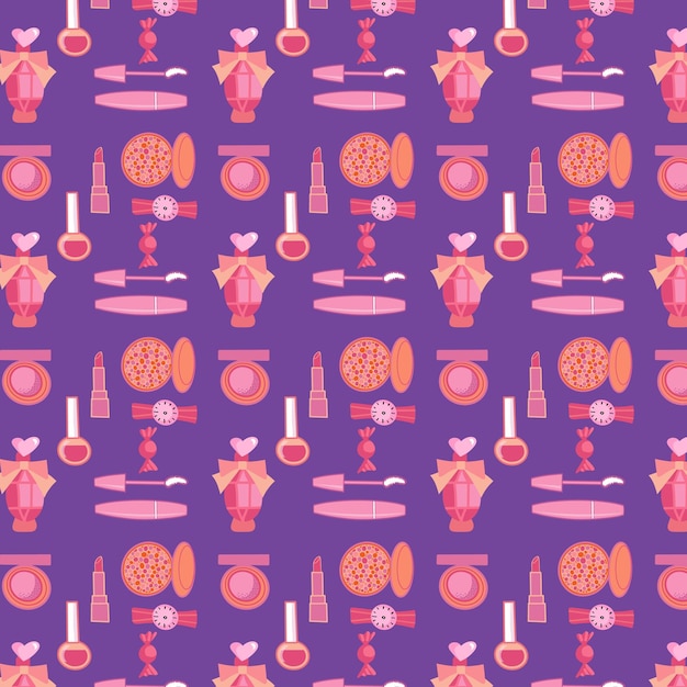 Barbiecore parfume cosmetics seamless fashion vector pattern Concept for fabric print web design