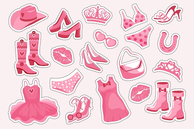 Barbiecore Princess sticker set Pink fashion set accessories and clothes for a pink doll