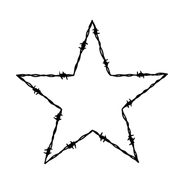 有刺鉄線 5 先の尖った星形フレーム 手描きスケッチ スタイルのベクトル図