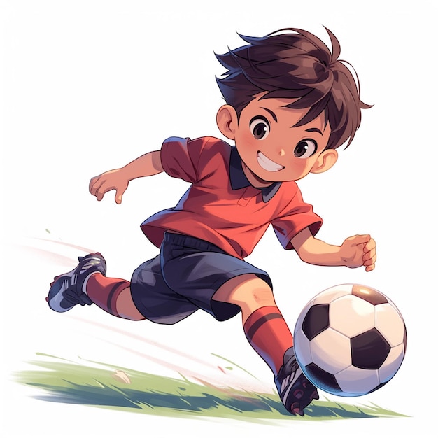 A Barcelona boy juggles a soccer ball in cartoon style