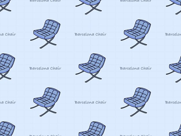 Barcelona Chair cartoon character seamless pattern on blue background