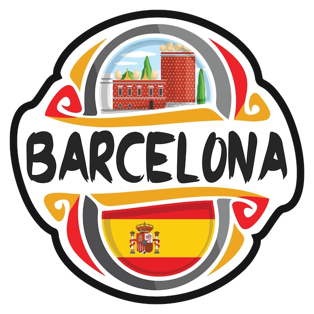 Barcellona spagna bandiera souvenir di viaggio sticker skyline logo badge timbro seal emblem vector svg eps