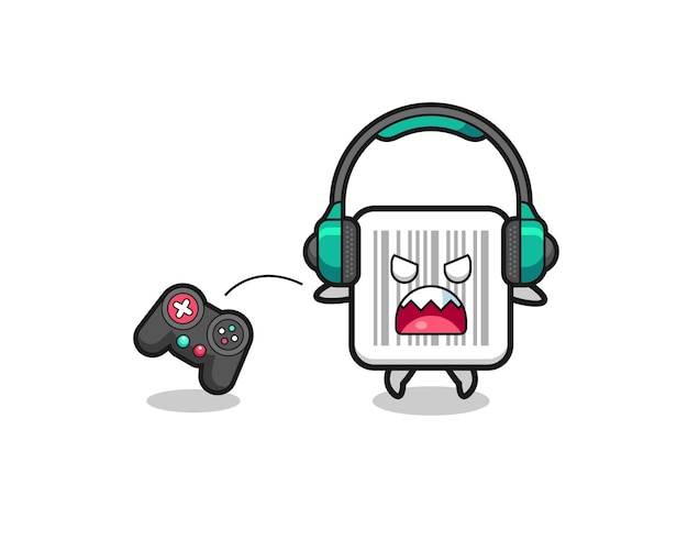 Barcode gamer mascot is angry cute design