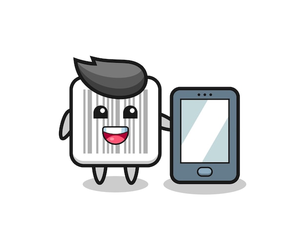 Barcode illustration cartoon holding a smartphone , cute design