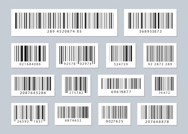 Vettore set di etichette con codici a barre adesivo con codice codici a barre industriali