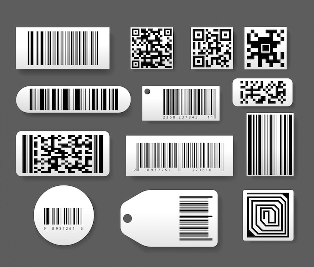 Barcode labels set in realistic style